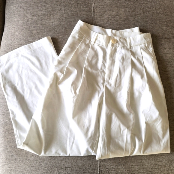 COMMENSE high rise wide leg, pleated trousers, off white pants, minimalist Sz sm - Picture 3 of 10
